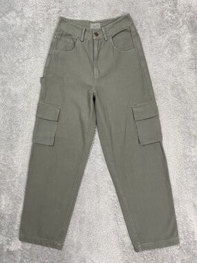 MATE The Label Pants Womens XS Green Cargo Tapered Leg Organic Cotton Twill